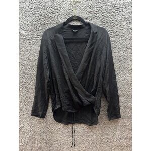 Theory Wrap 100% Silk Collared Long Sleeve Blouse Black Womens‎ Size S